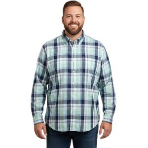 IZOD Plaid Blue Turquoise Button Down Casual Shirt Multicolor Long Sleeve 2XLT